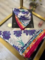 Mor  Çiçekli  İpek Fular