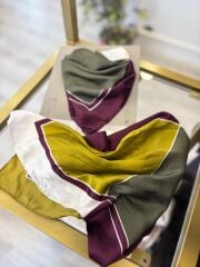 Çiçek Desenli  Haki Yeşil İpek  Fular