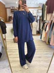 Modal Kumaş Tesettür  Lacivert Eşofman Takım