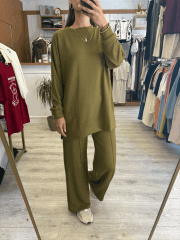 Modal Kumaş Tesettür  Yağ Yeşili Eşofman Takımı