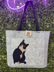 Keçe Kedi Baskılı  Omuz Çantası